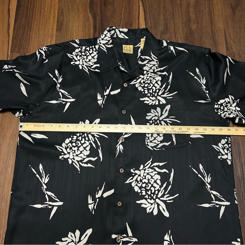Vintage Jos A Bank 100% Silk Hawaiian Shirt Men XL Tropical Loop Collar Black - Picture 6 of 7